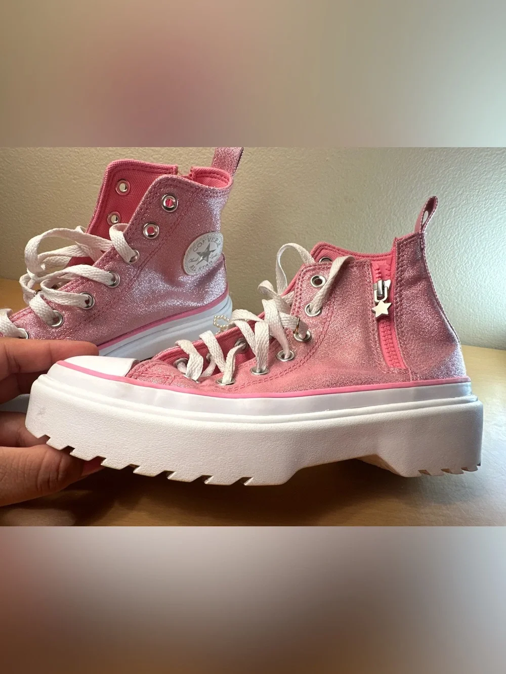 Converse Chuck Taylor Lugged Lift Pink Canvas High Sneaker Kids Size 4 A05230C